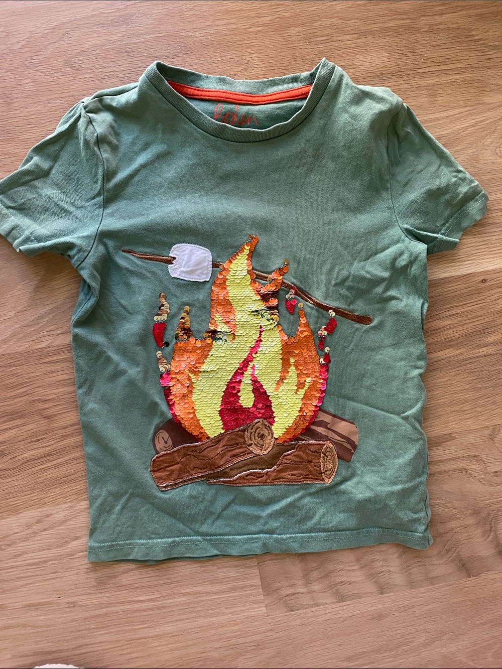 Boden Olive Green Short-Sleeve Campfire Sequin Tee